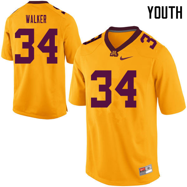 Youth #34 Brock Walker Minnesota Golden Gophers College Football Jerseys Sale-Yellow - Click Image to Close